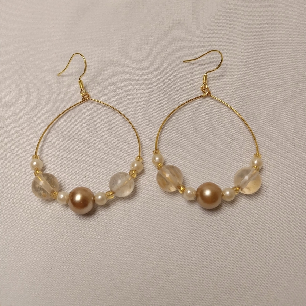 Hand Crafted Gold-Toned Beaded Hoop Earrings - Picture 2 of 7